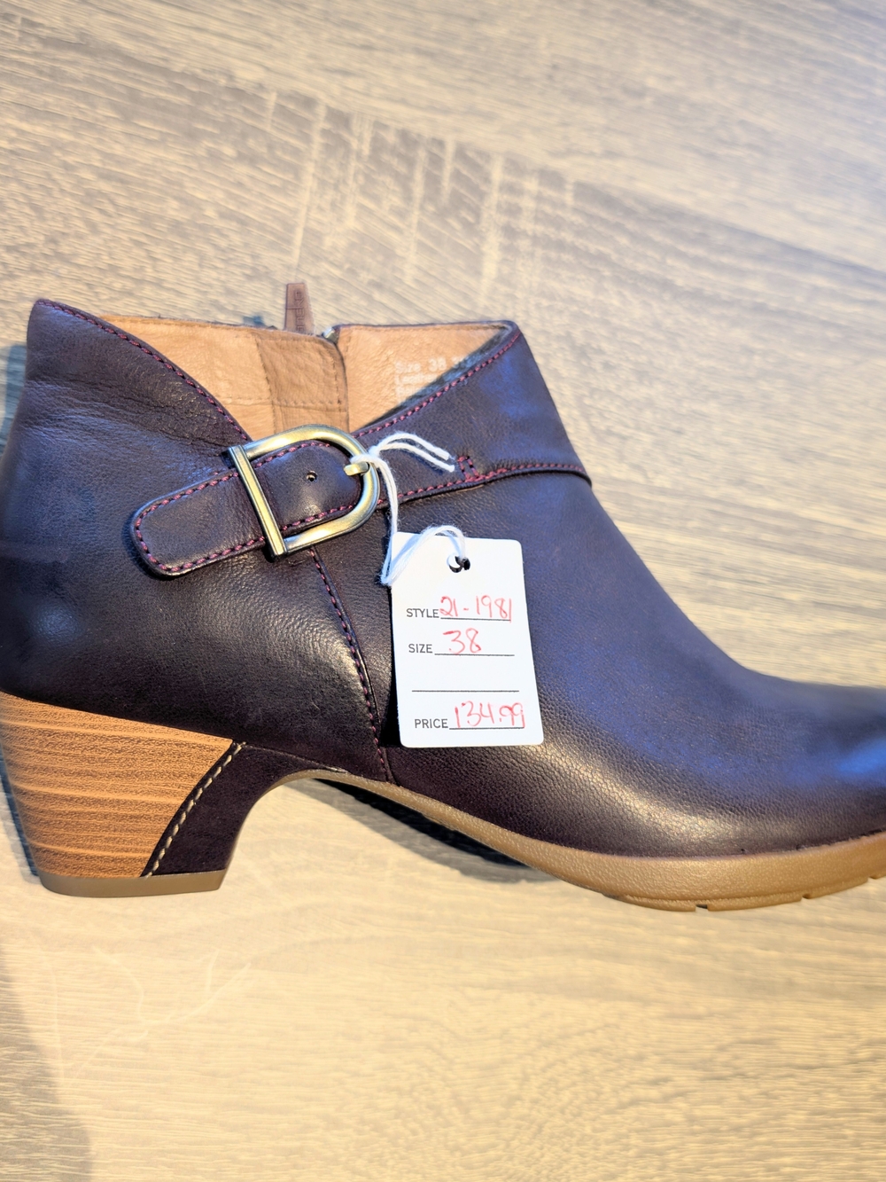 NWT Dansko brown leather ankle boots with buckle, wood & leather heel